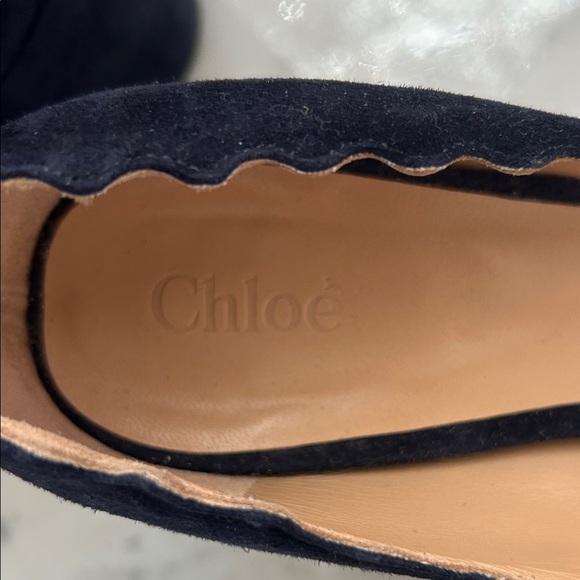 NWT Chloe Blue Suede Lauren Scallop Trim Block Heel Pumps Size 37 - Picture 7 of 12